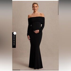 Pretty Perfect Black Maternity Bardot-Neck Maxi Dress
